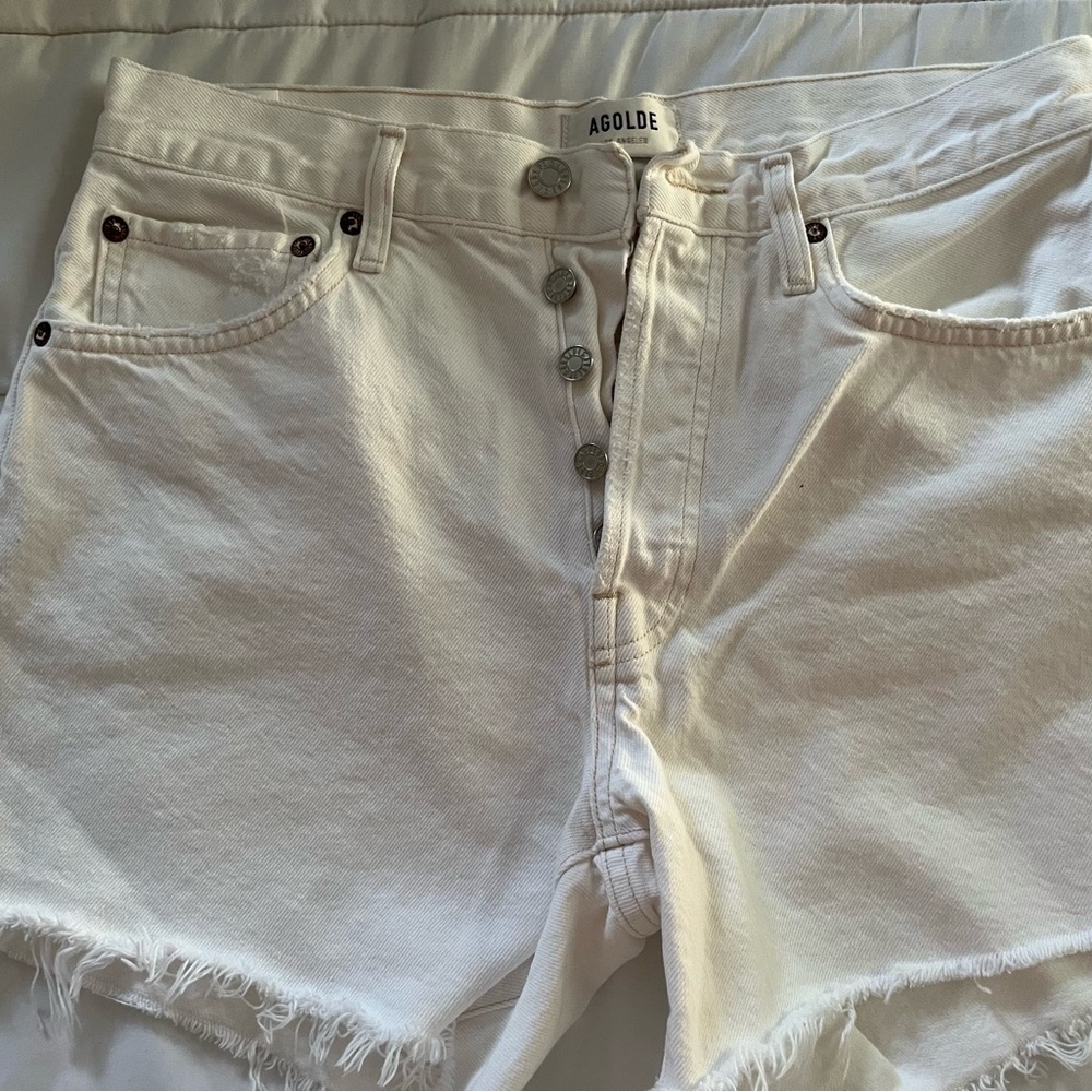 Agolde Classic White Denim Shorts